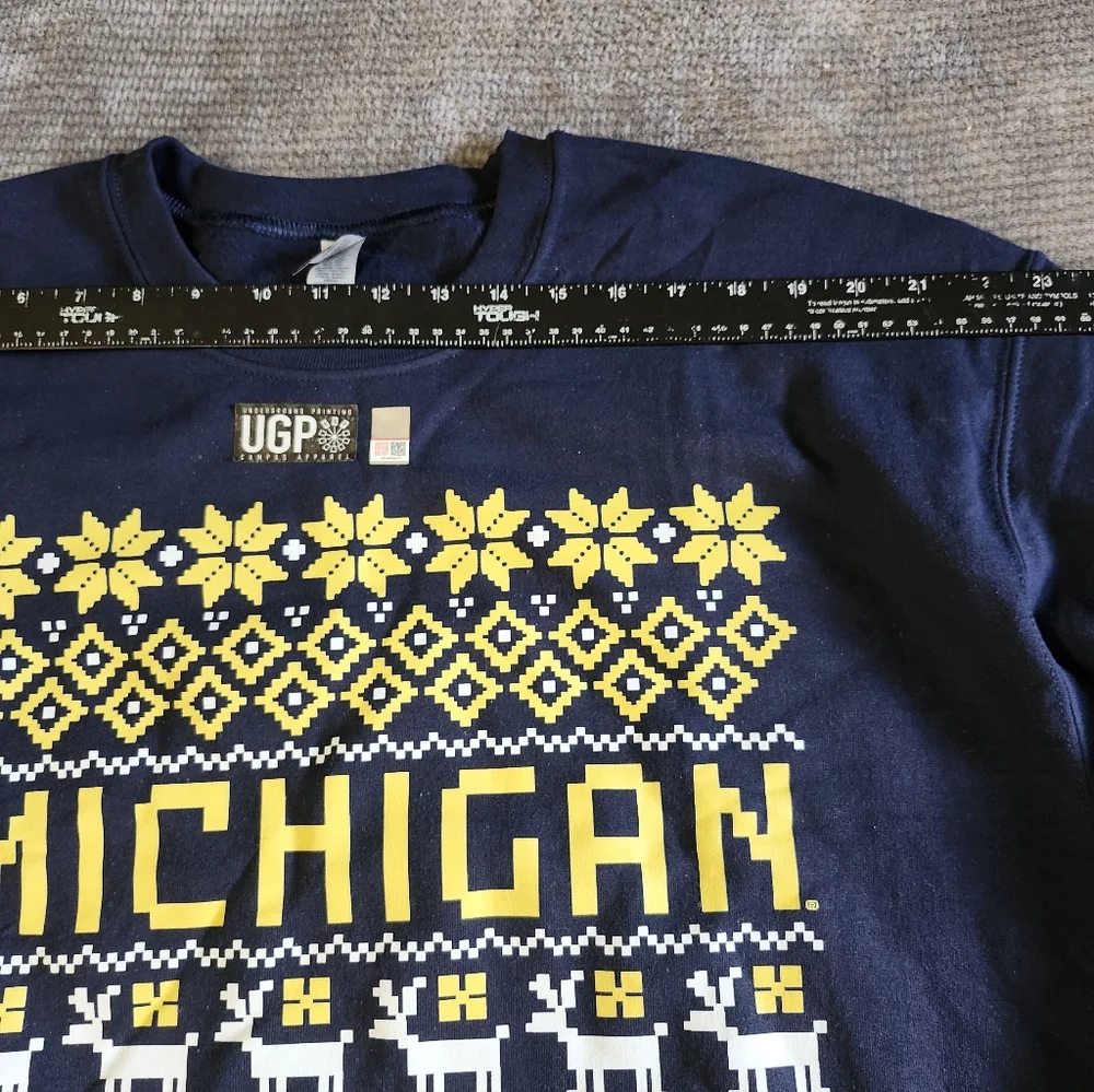 University Of Michigan College Holiday Sweatshirt Unisex Sz L Navy Collegiate, - Picture 6 of 8